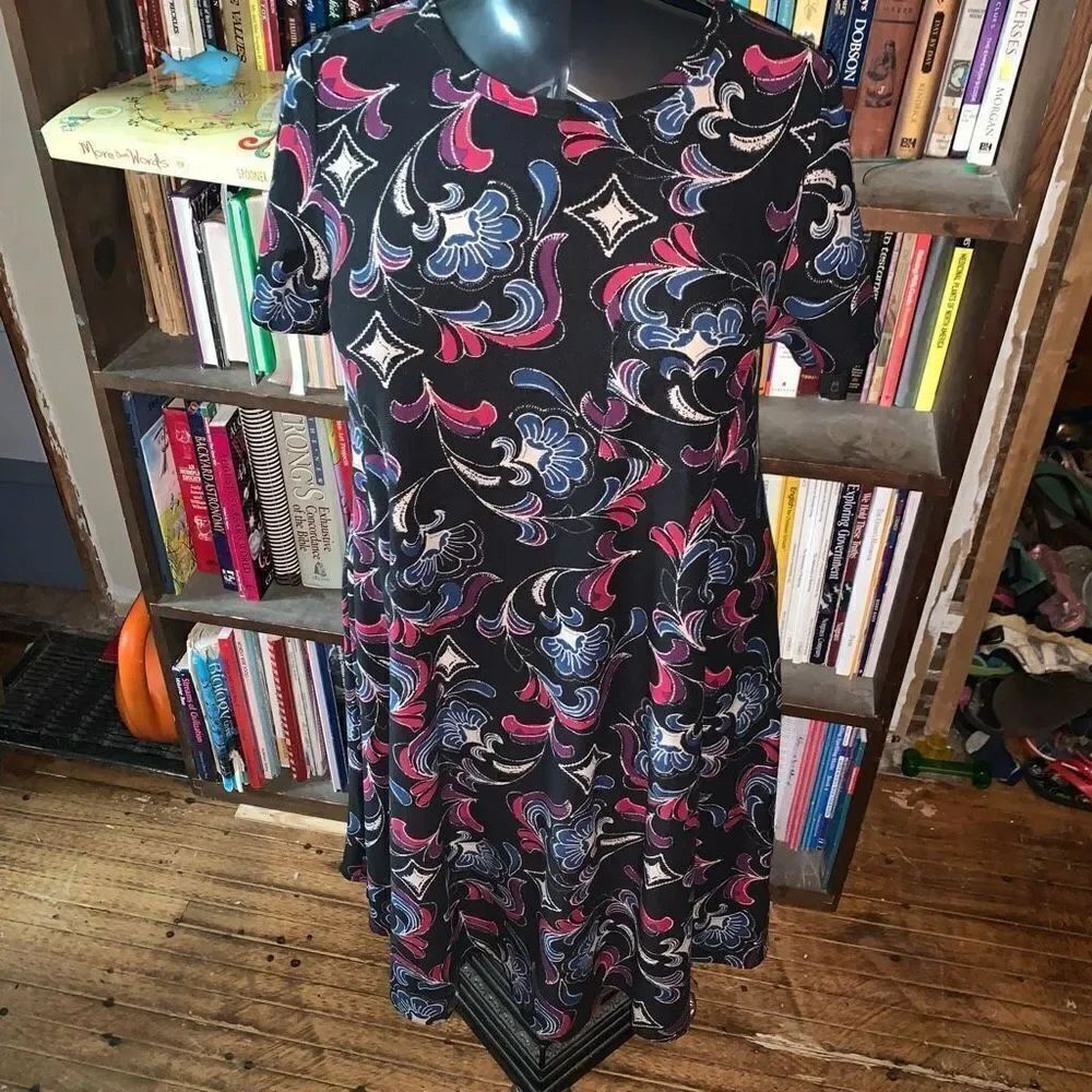 Lularoe red & blue floral leggings soft travelcore S high low dress
